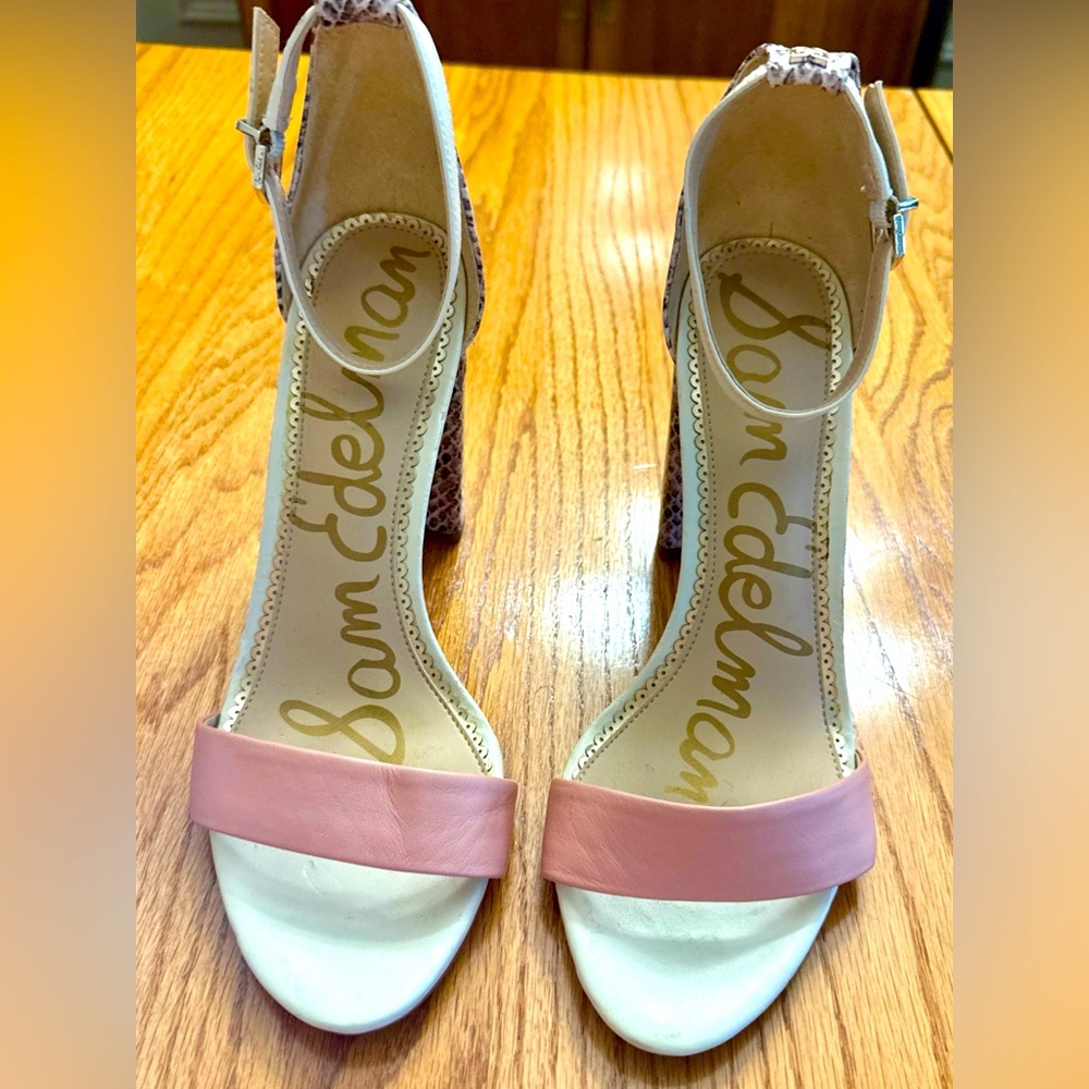 Sam Edelman Yaro Leather Mauve Snake Heeled Sandals Women's Size 8.5